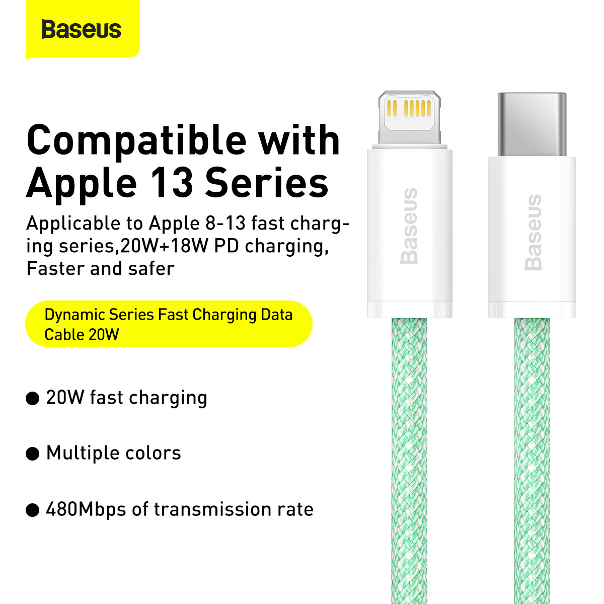 Baseus Dynamic USB-C till Lightning-kabel, 20W, 2m, grön