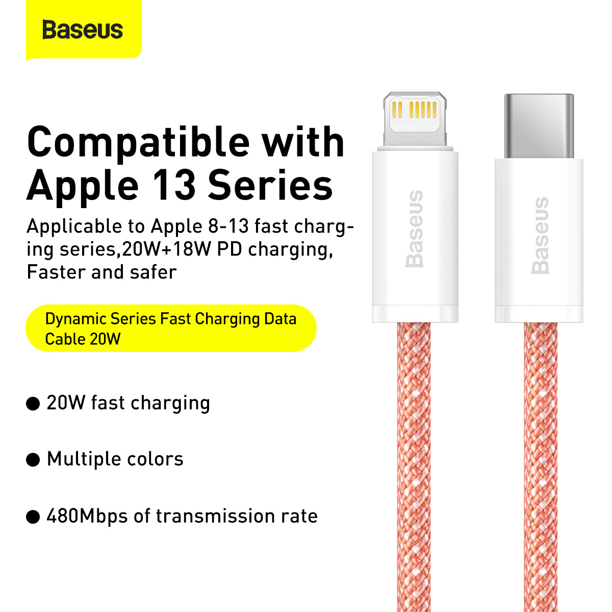 Baseus Dynamic USB-C till Lightning-kabel, 20W, 2m, orange