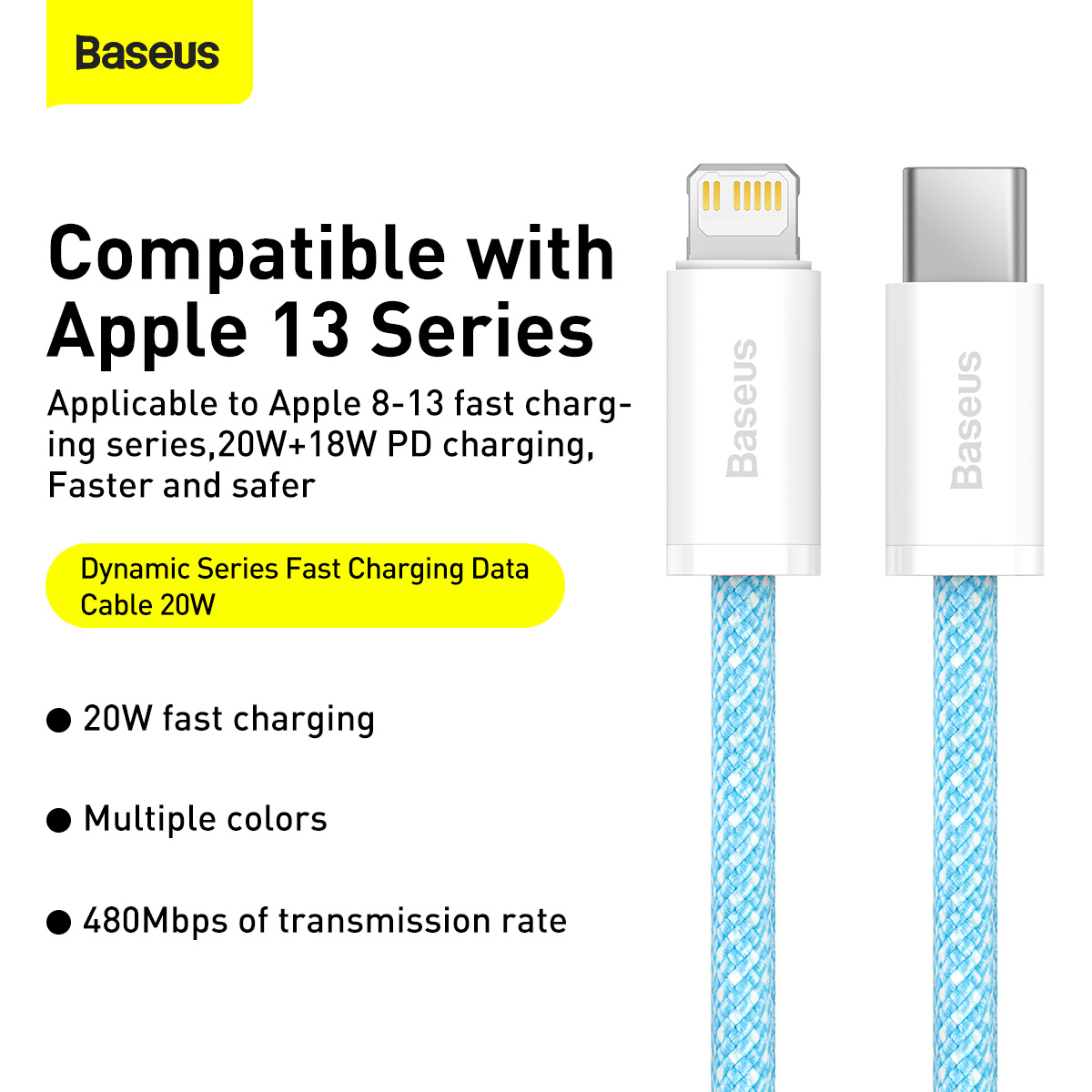 Baseus Dynamic USB-C till Lightning-kabel, 20W, 2m, blå