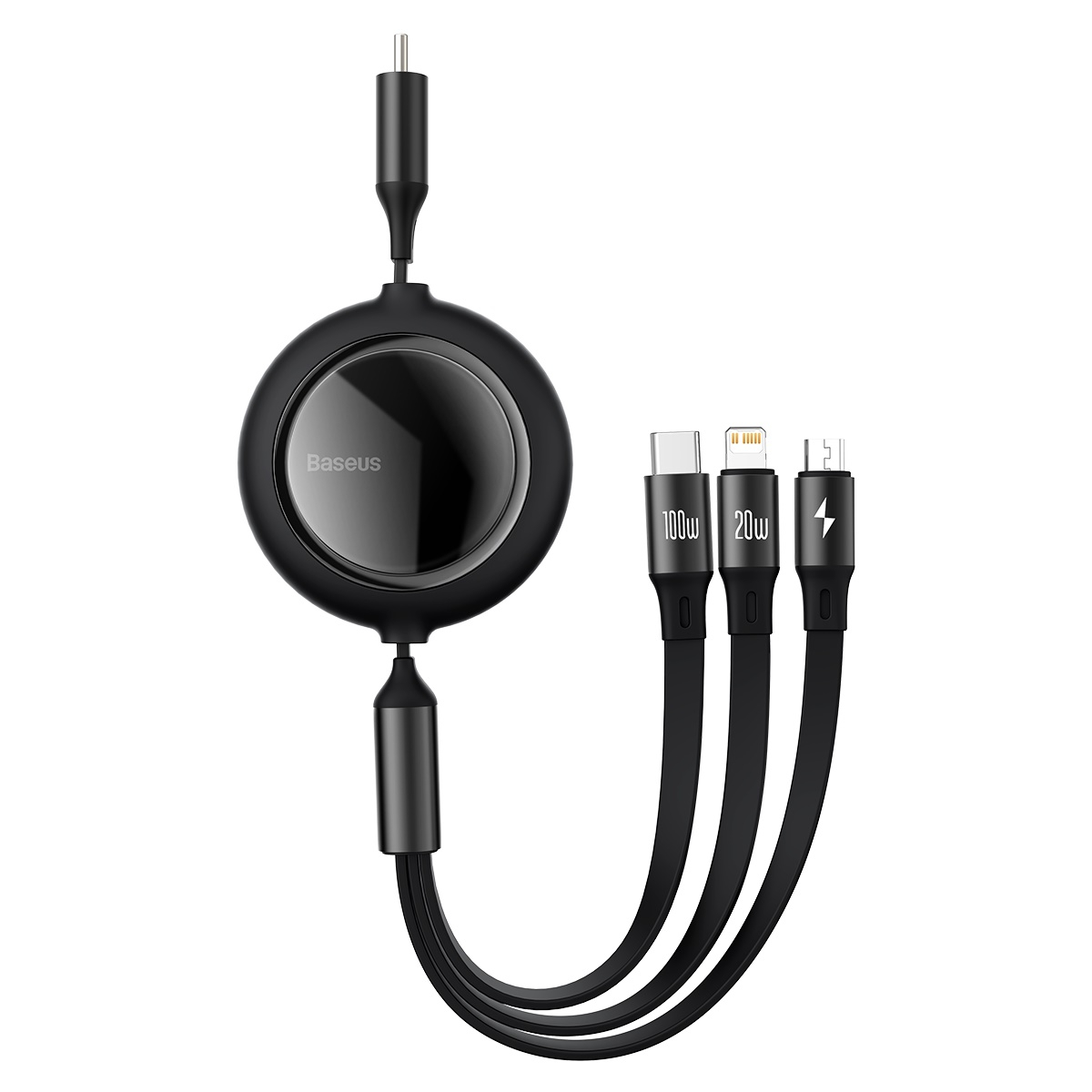 Baseus CAMLC-AMJ01 Bright Mirror Upprullad 3-i-1 kabel, svart