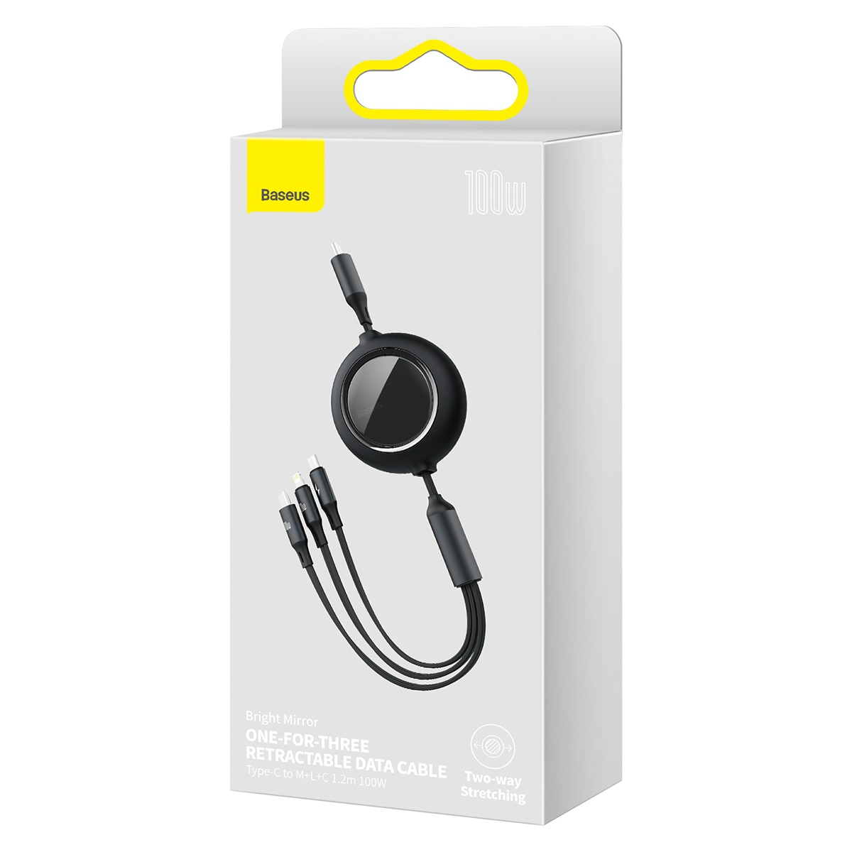 Baseus CAMLC-AMJ01 Bright Mirror Upprullad 3-i-1 kabel, svart