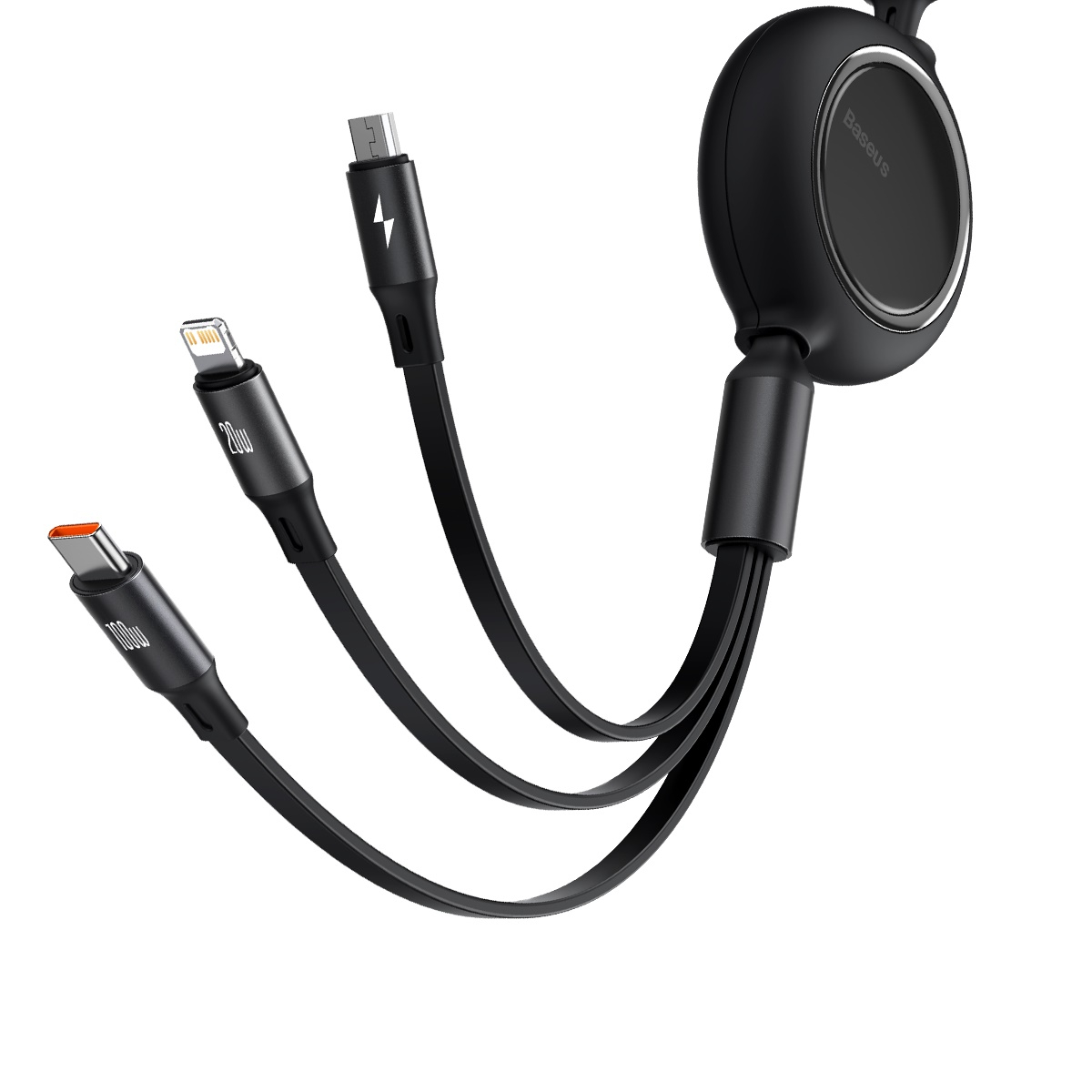 Baseus CAMLC-AMJ01 Bright Mirror Upprullad 3-i-1 kabel, svart