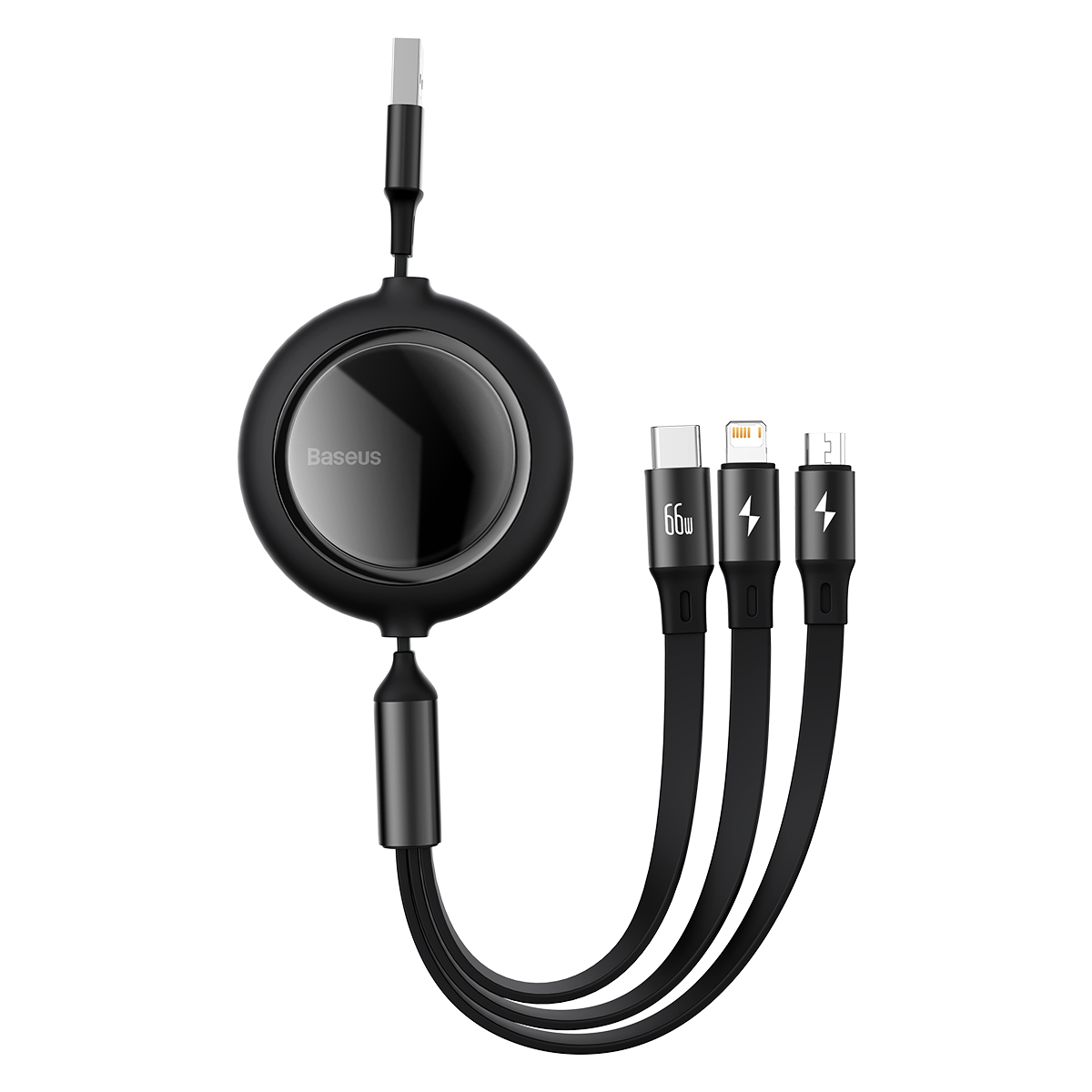 Baseus CAMLC-MJ01 Bright Mirror Upprullad 3-i-1 kabel, svart