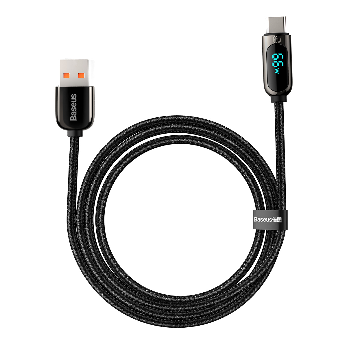 Baseus Display USB-A till USB-C kabel, 66W, 6A, 2m, svart