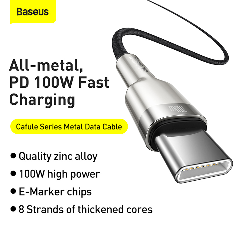 Baseus Cafule USB-C till USB-C datakabel, 100W, 5A, 2m, svart