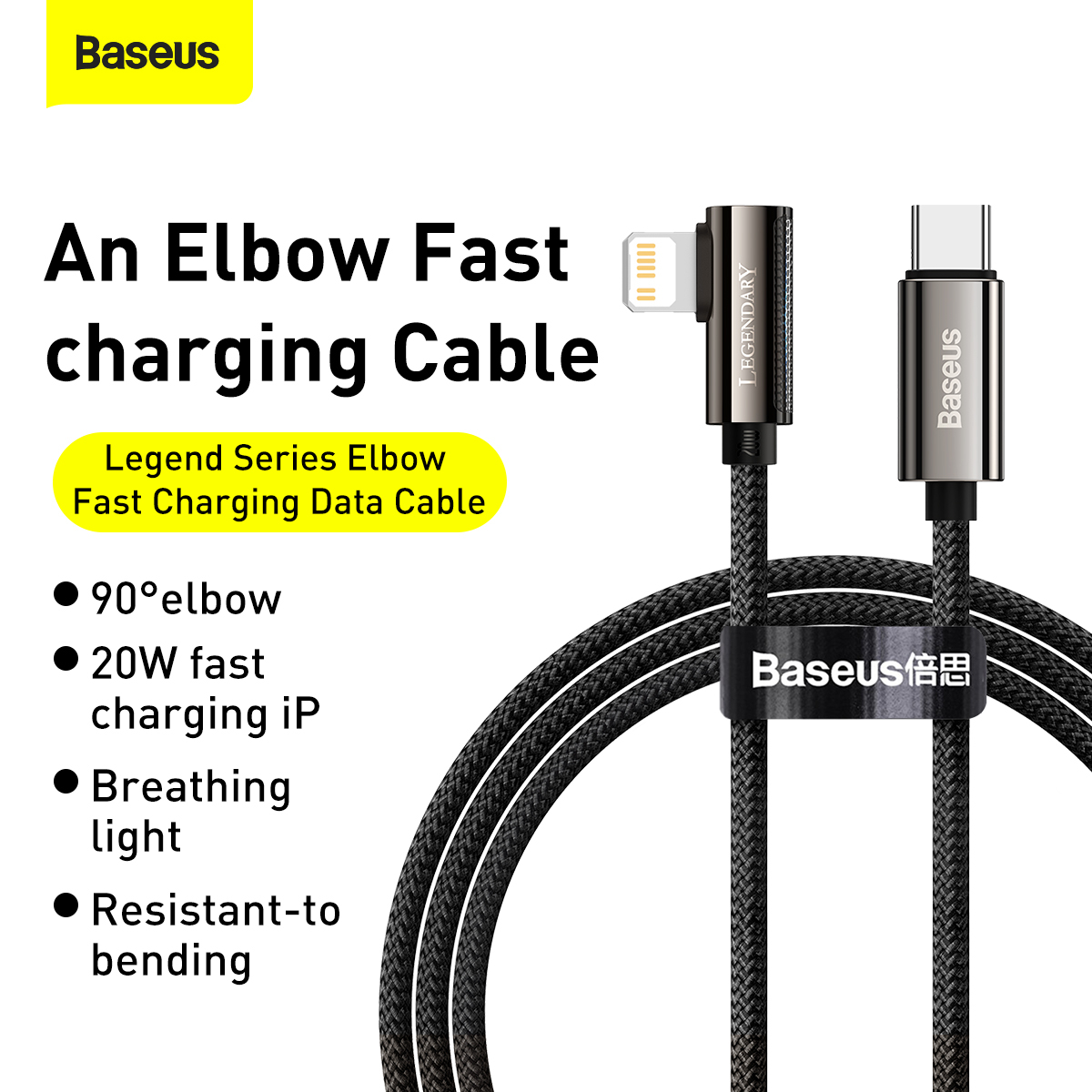 Baseus CATLCS-01 Legend Vinklad USB-C-Lightning-kabel, 20W, 1m