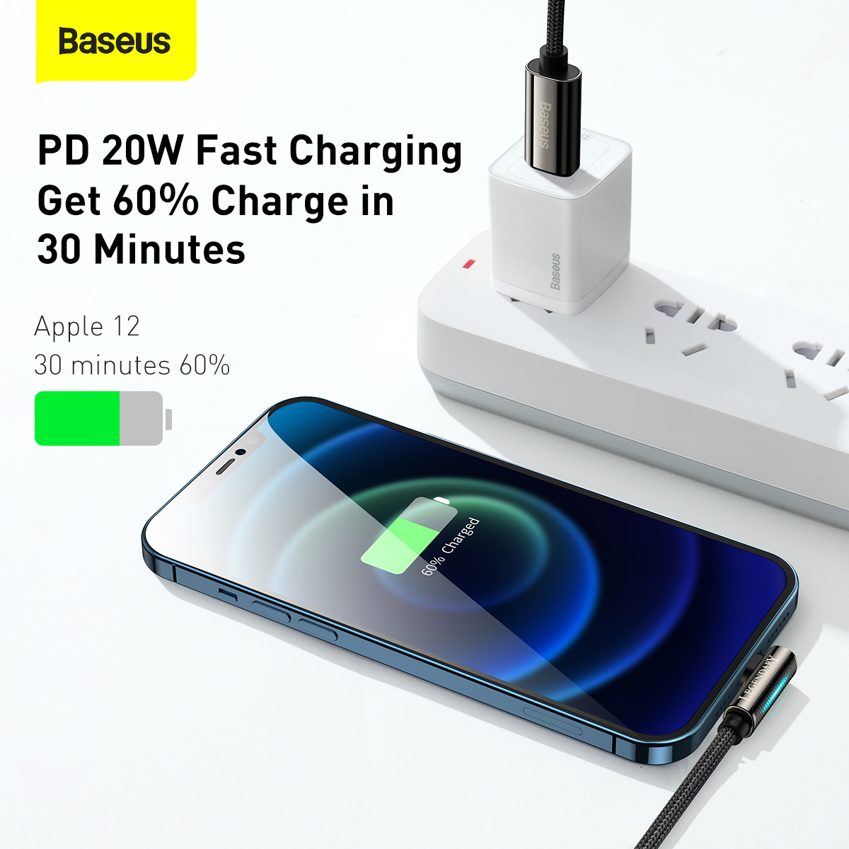 Baseus CATLCS-01 Legend Vinklad USB-C-Lightning-kabel, 20W, 1m