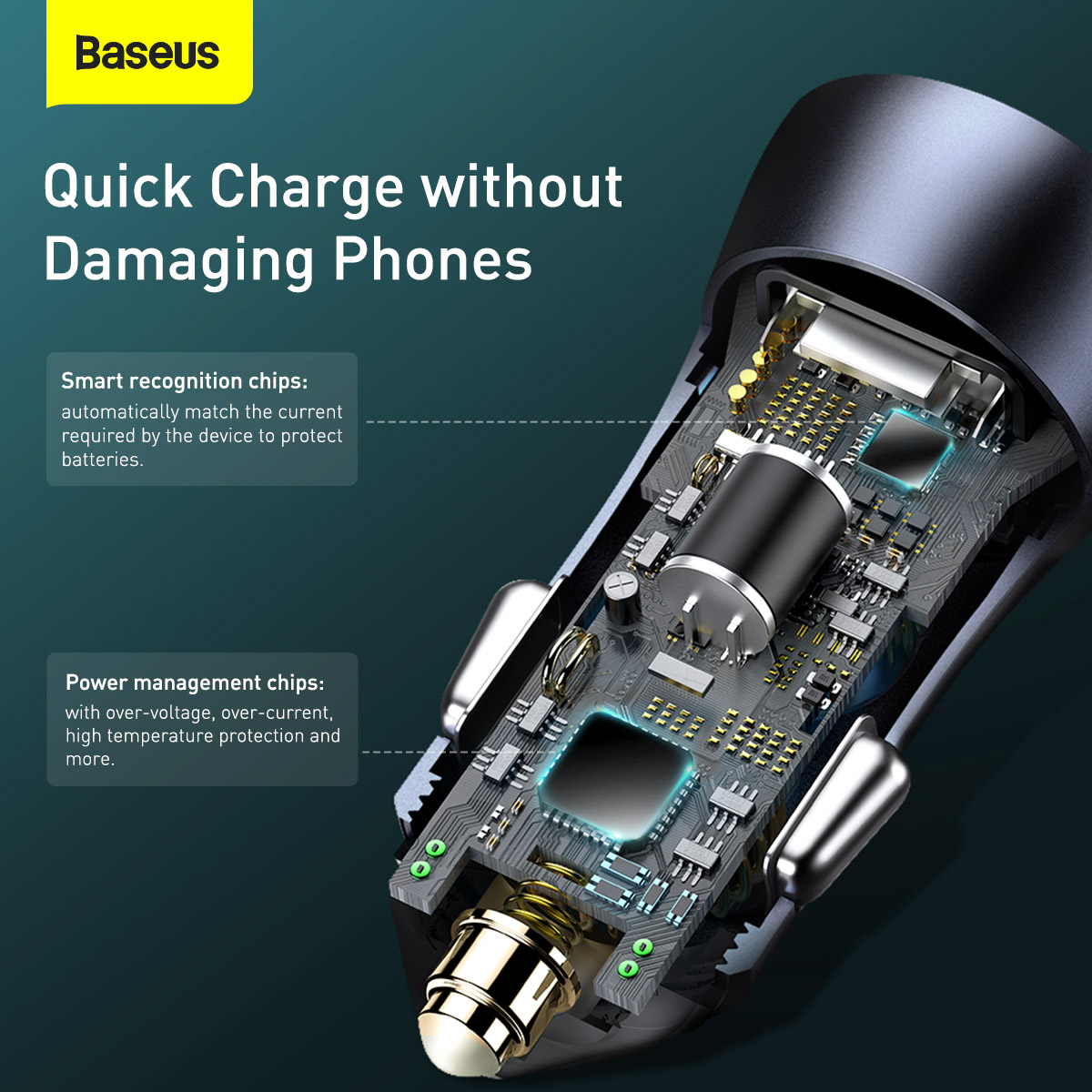 Baseus Billaddare med USB+USB-C uttag och snabbladdning, 40W