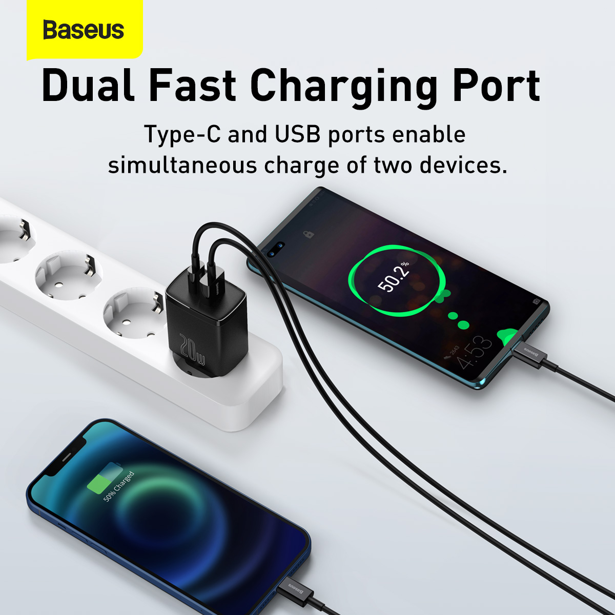 Baseus CCXJ-B01 Compact Väggladdare USB+USB-C, 20W, EU, svart