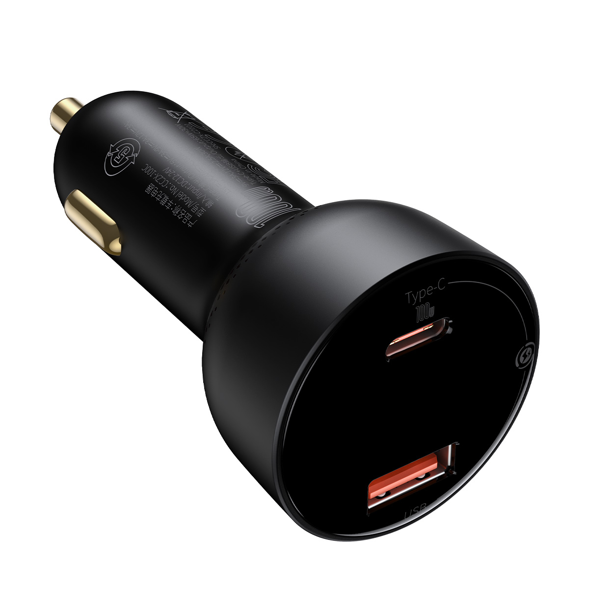 Baseus USB-C+USB billaddare med display 65+30W, svart