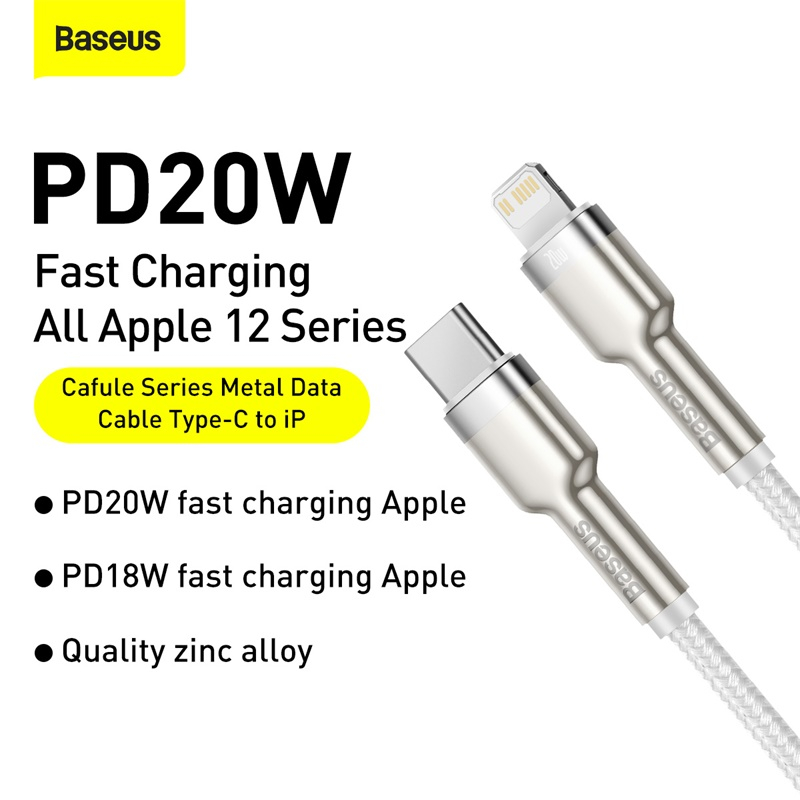 Baseus Cafule USB-C till Lightning datakabel, PD, 20W, 1m, vit
