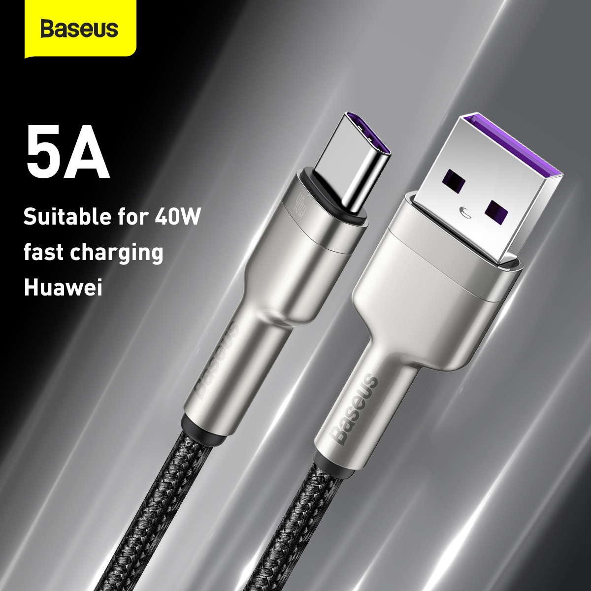 Baseus Cafule USB till USB-C datakabel, 40W, 5A, 0.25m, svart