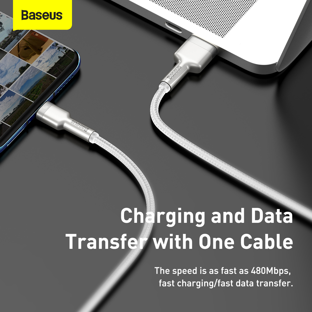 Baseus Cafule USB till USB-C datakabel, 40W, 5A, 1m, vit