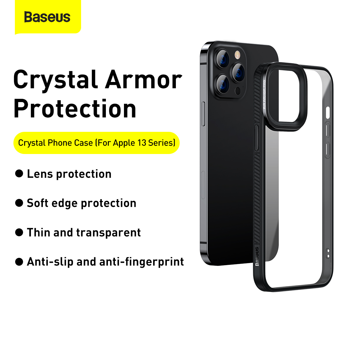 Baseus Crystal mobilskal till iPhone 13 Pro, svart