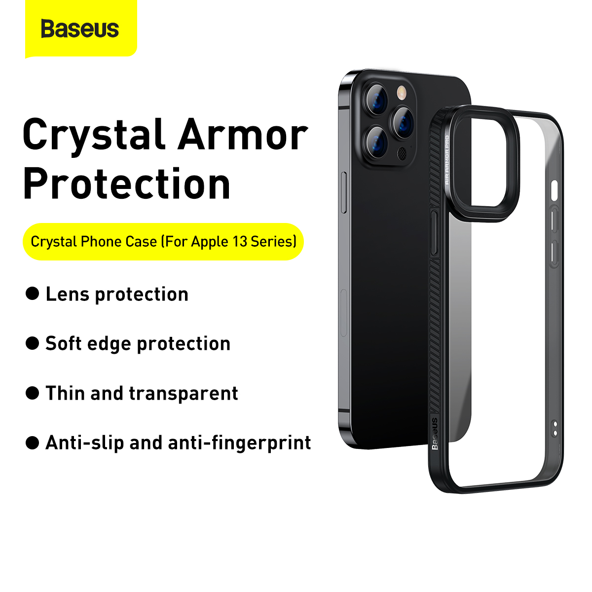 Baseus Crystal mobilskal till iPhone 13 Pro Max, svart
