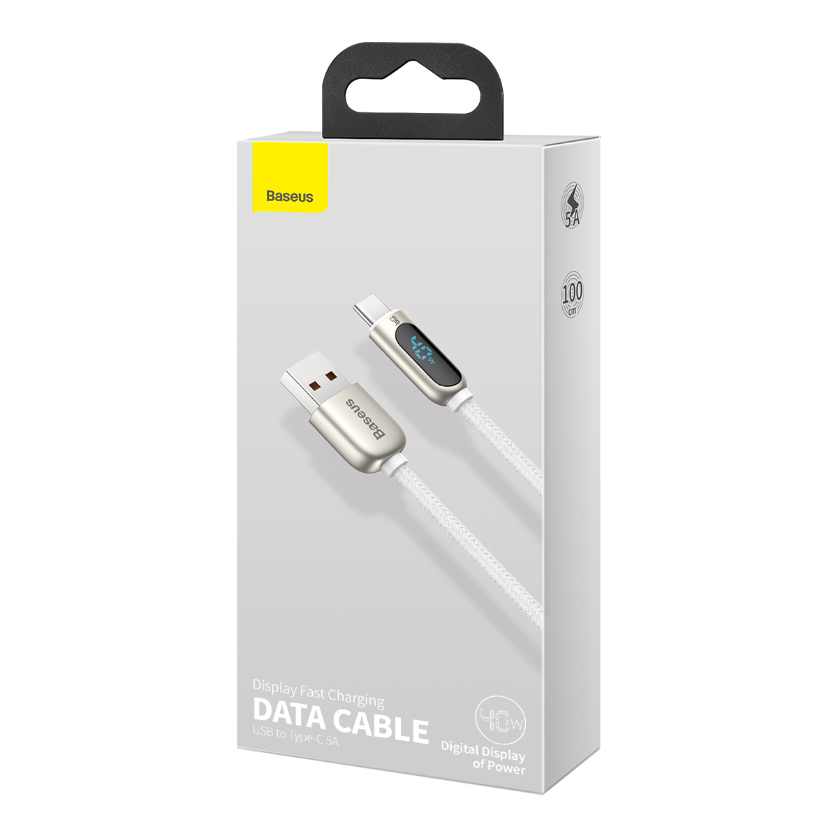 Baseus Display USB till USB-C kabel, snabbladdning, 5A, 1m, vit
