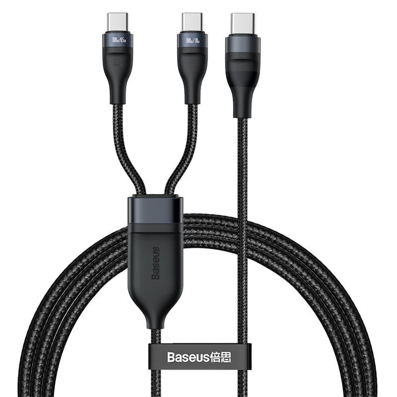 Baseus Flash USB-C till dubbel USB-C kabel, 100W, 1.5m, svart
