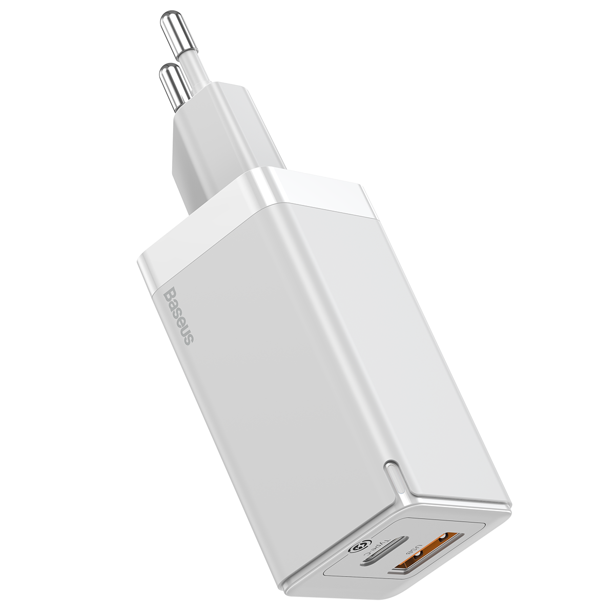 Baseus GaN2 USB-C och USB Väggladdare+USB-C kabel, 45W, 3A, vit
