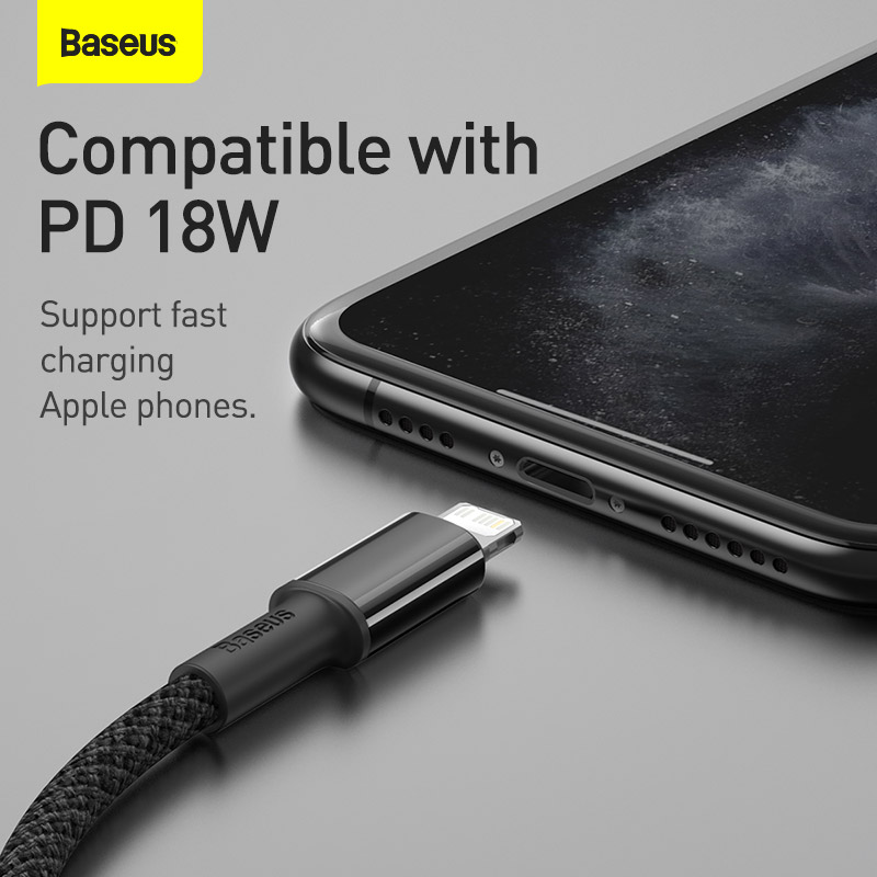Baseus CATLGD-A01 Lightning till USB-C kabel, 18W, 3A, 2m, svart