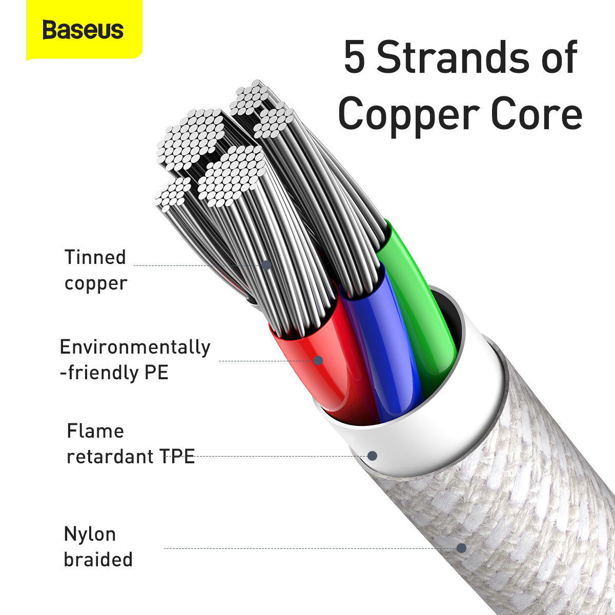 Baseus CATLGD-A02 Lightning till USB-C kabel, 18W, 3A, 2m, vit