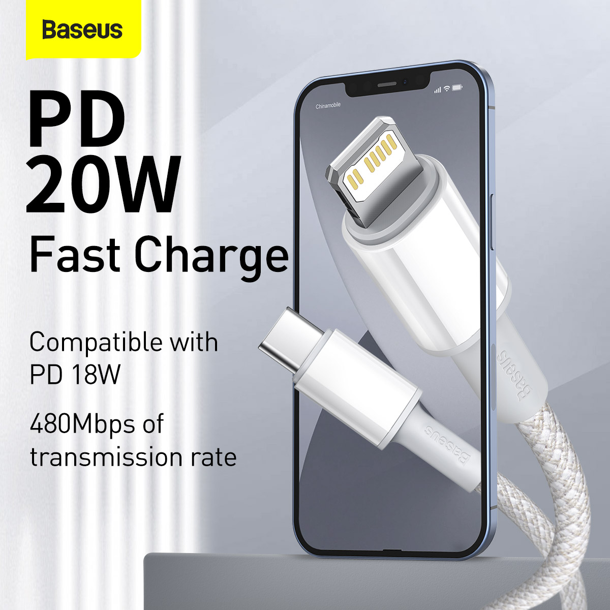 Baseus CATLGD-A02 Lightning till USB-C kabel, 18W, 3A, 2m, vit