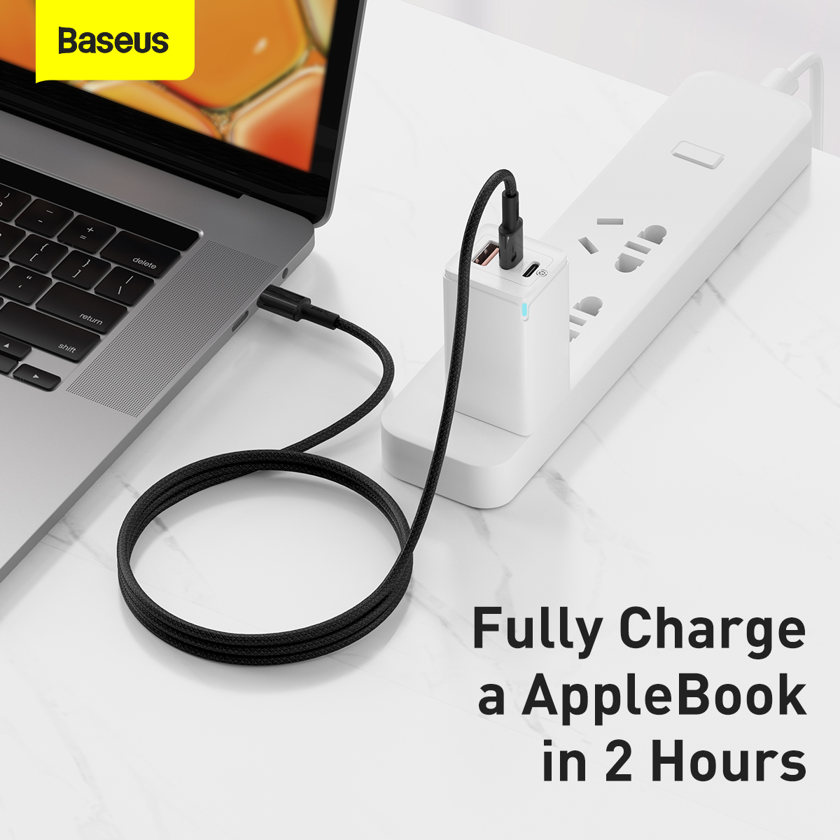 Baseus USB-C till USB-C kabel, snabbladdning, 5A, 1m, svart
