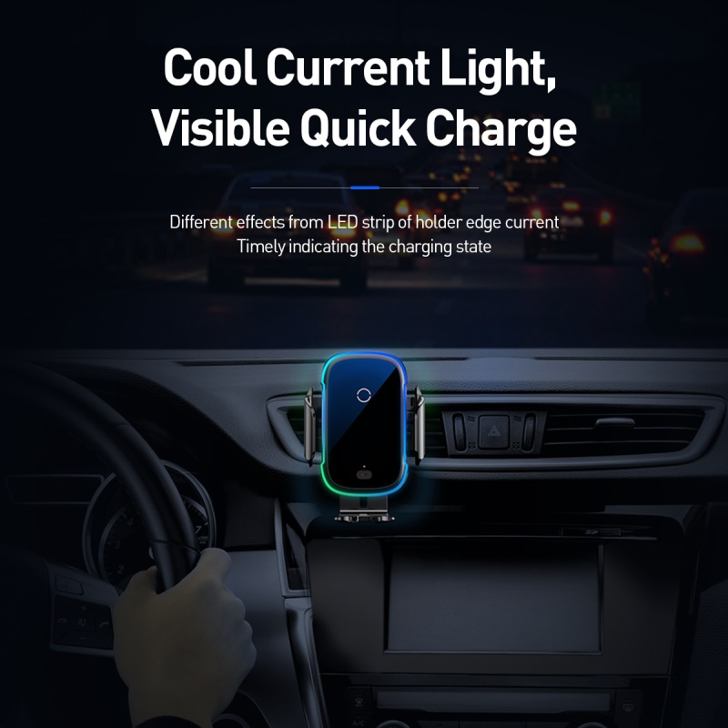 Baseus Light Elektrisk bilhållare med Qi-laddning,15W, svart