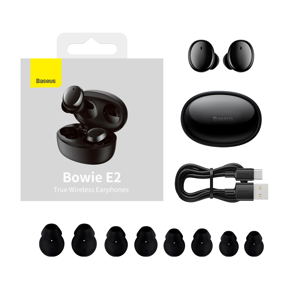 Baseus Bowie Trådlösa In-Ear hörlurar med TWS, BT5.2, svart