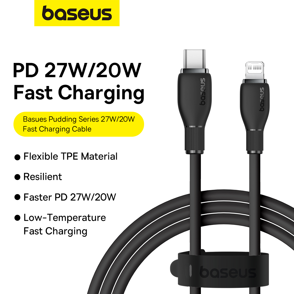 Baseus Pudding USB-C till Lightning-kabel, 20W, svart