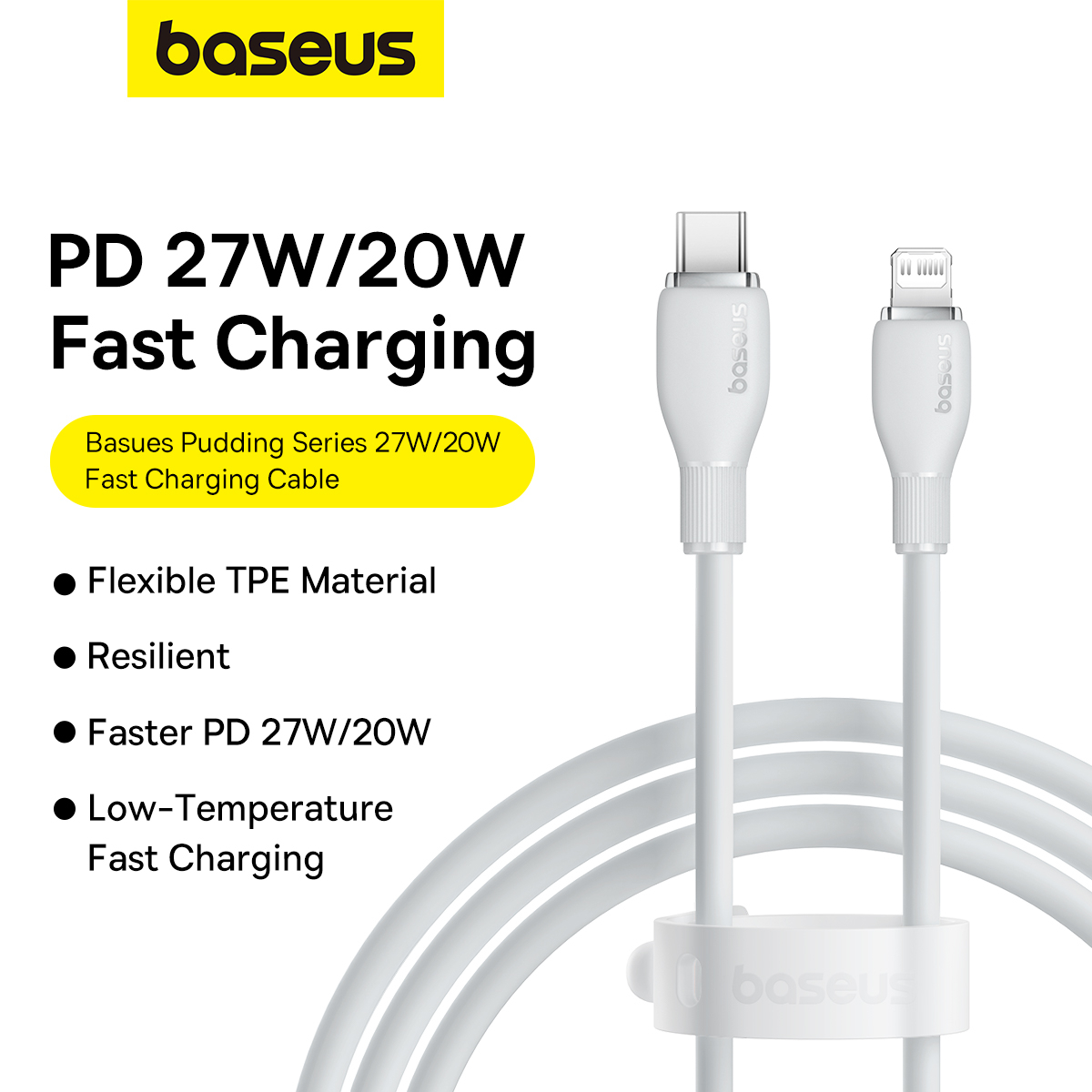 Baseus Pudding USB-C till Lightning-kabel, 20W, vit