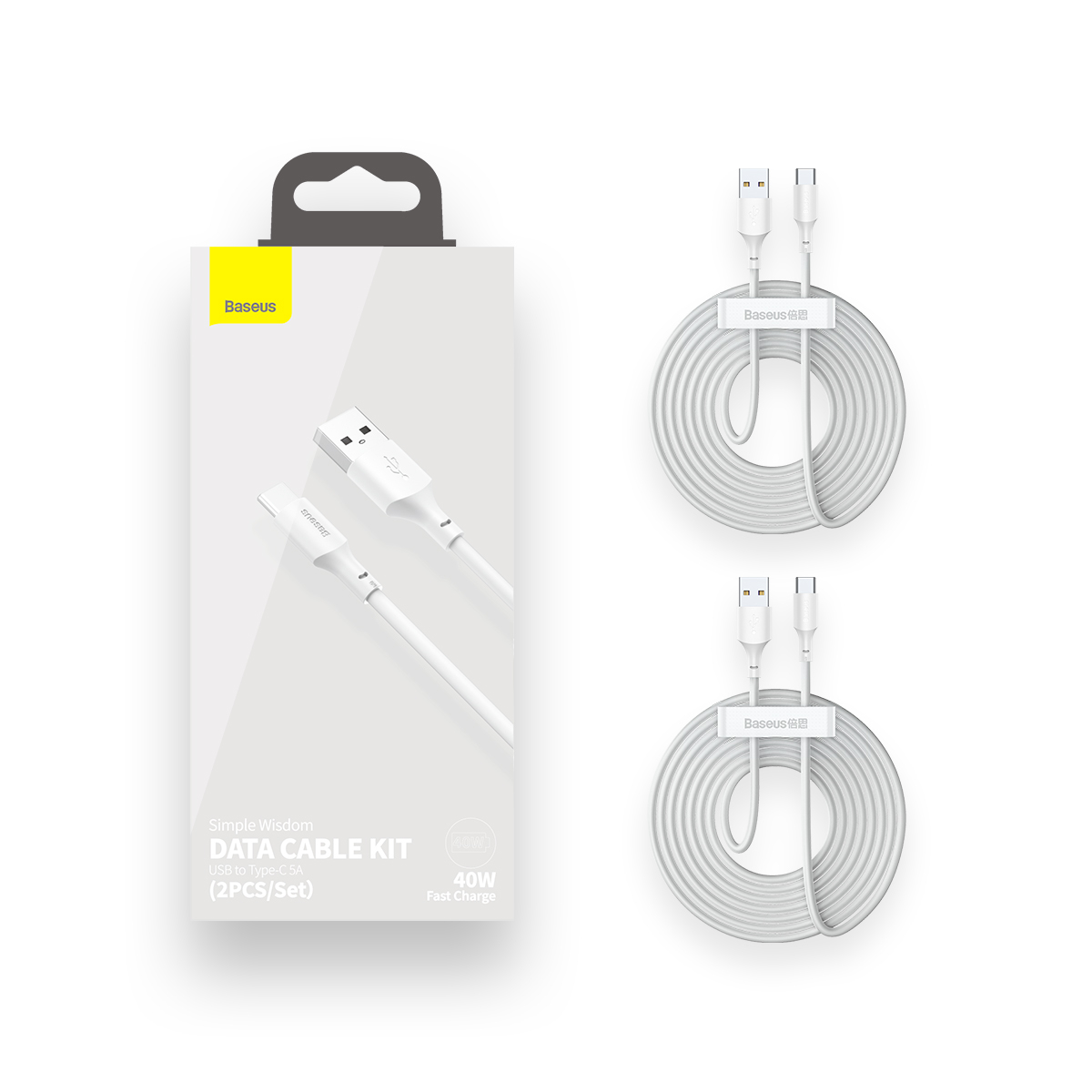 Baseus Simple USB till USB-C kabel, 5A, 40W, 1.5m, 2-pack