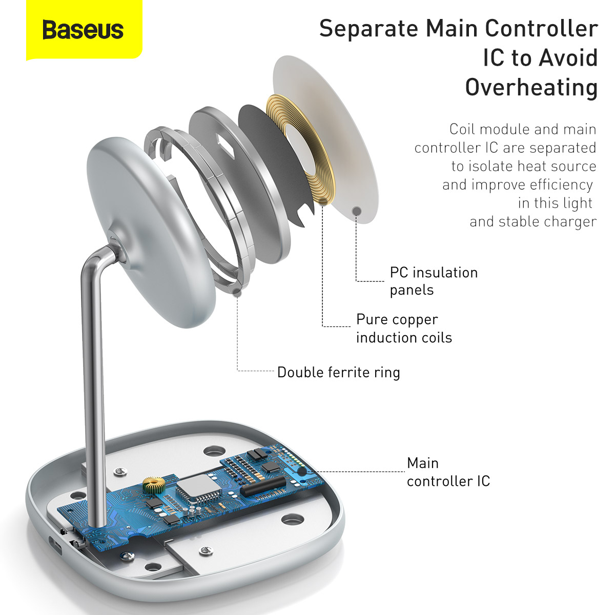 Baseus Swan Mobilställ med trådlös laddare, iPhone 12, 15W, vit
