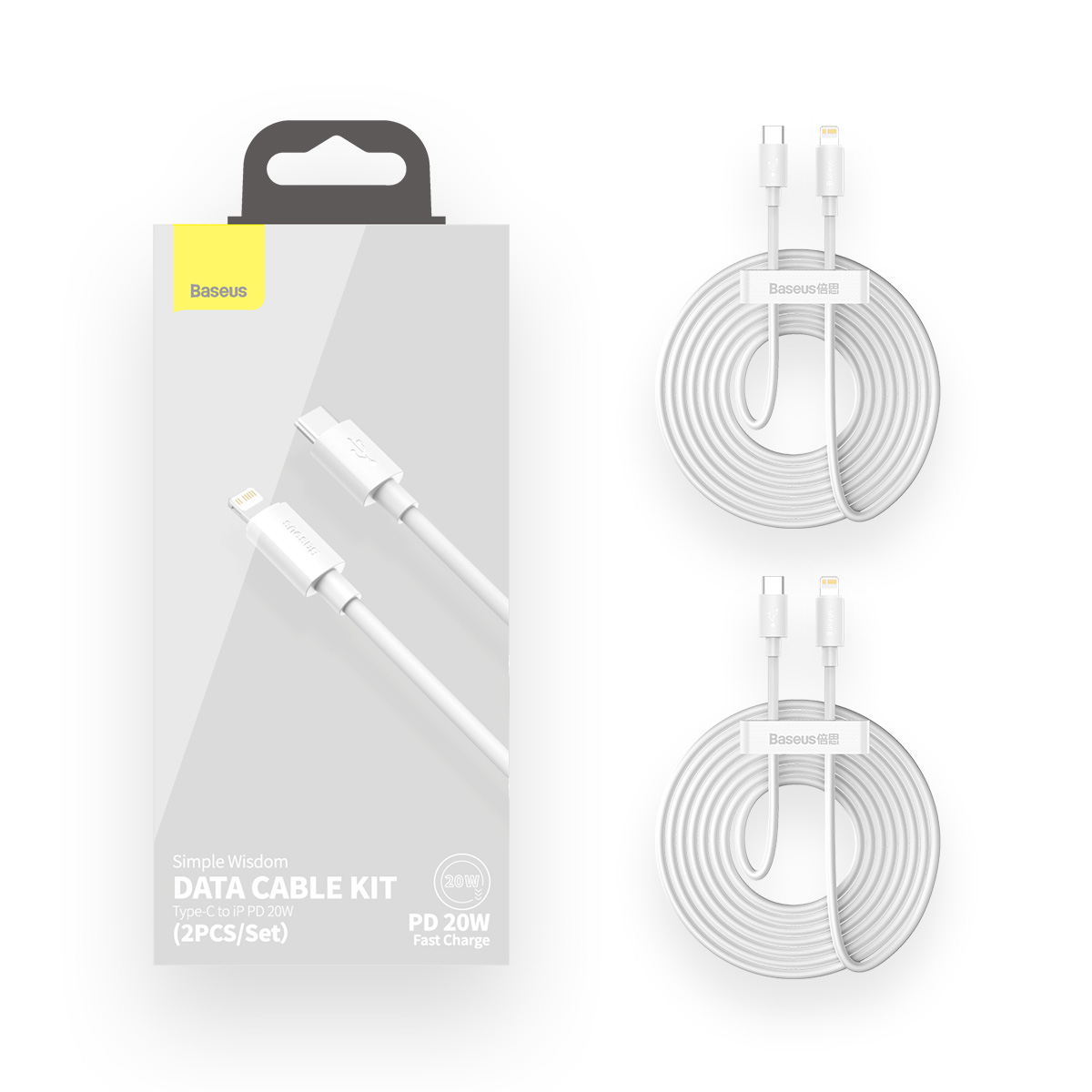 Baseus Simple USB-C-Lightning-kabel, PD, 20W, 1.5m, 2-pack