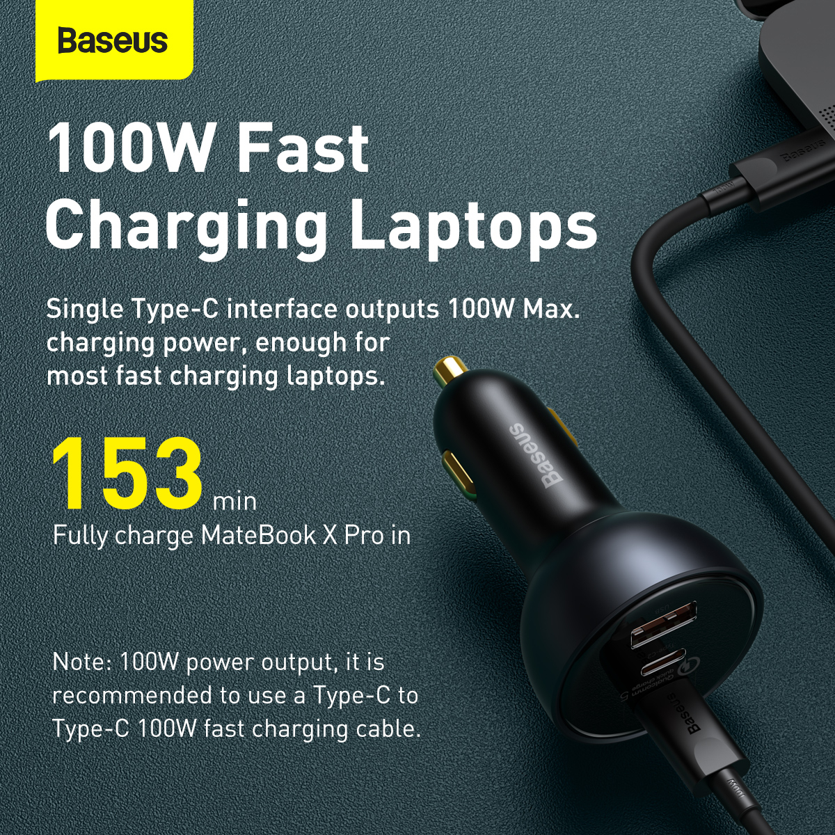 Baseus 2xUSB-C+USB billaddare, QC, PD, 160W, svart