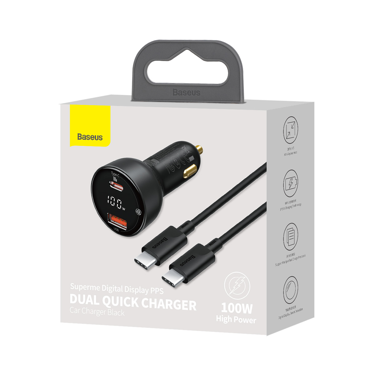 Baseus TZCCZX-01 Superme billaddare med USB+USB-C, 12-24V