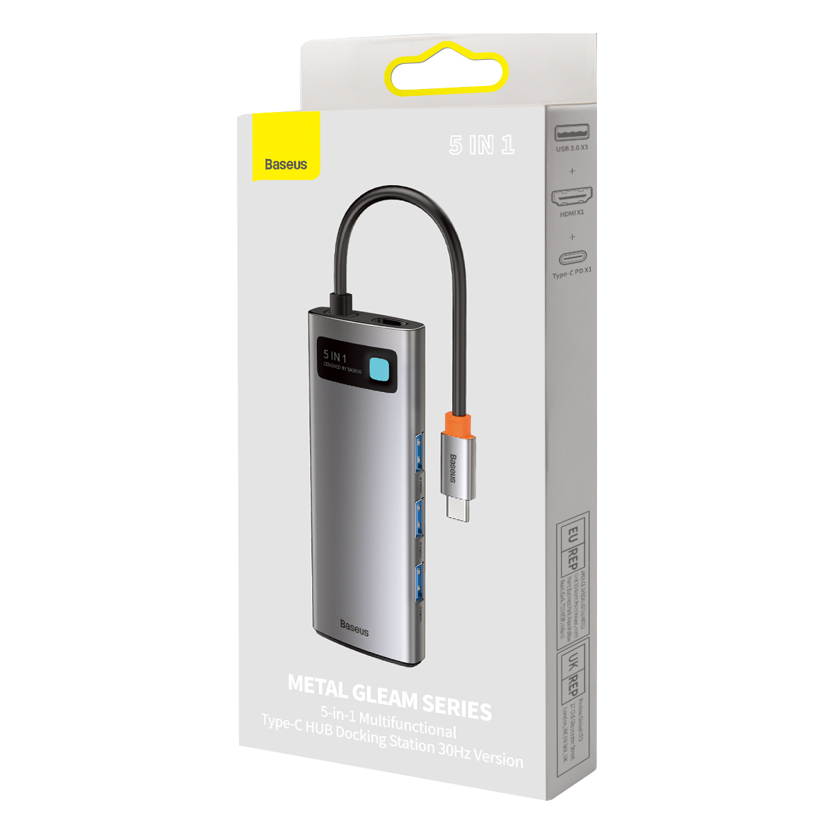 Baseus Metal Gleam 5-i-1 USB-C hubb, 3xUSB3.0, HDMI, 5Gbps