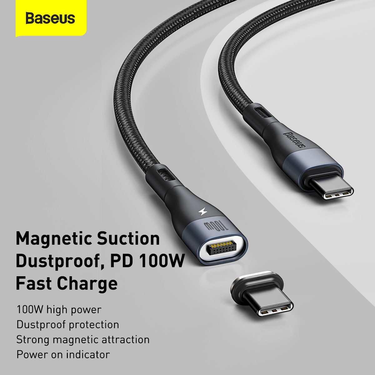 Baseus Zinc Magnetisk USB-C till USB-C kabel, 100W, 1.5m