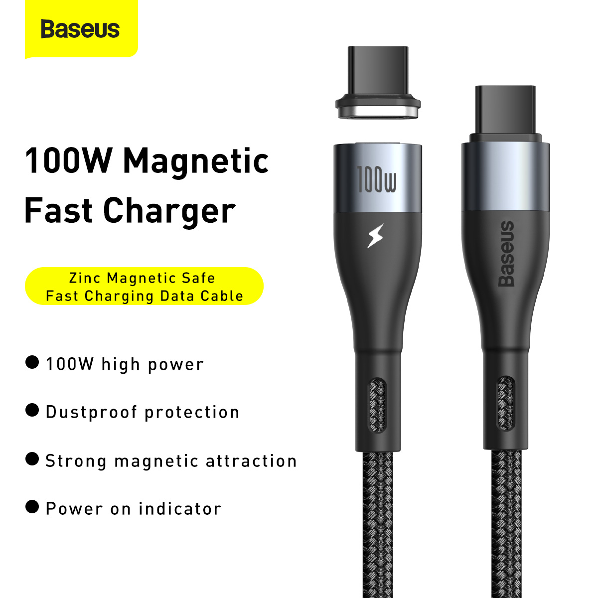 Baseus Zinc Magnetisk USB-C till USB-C kabel, 100W, 1.5m