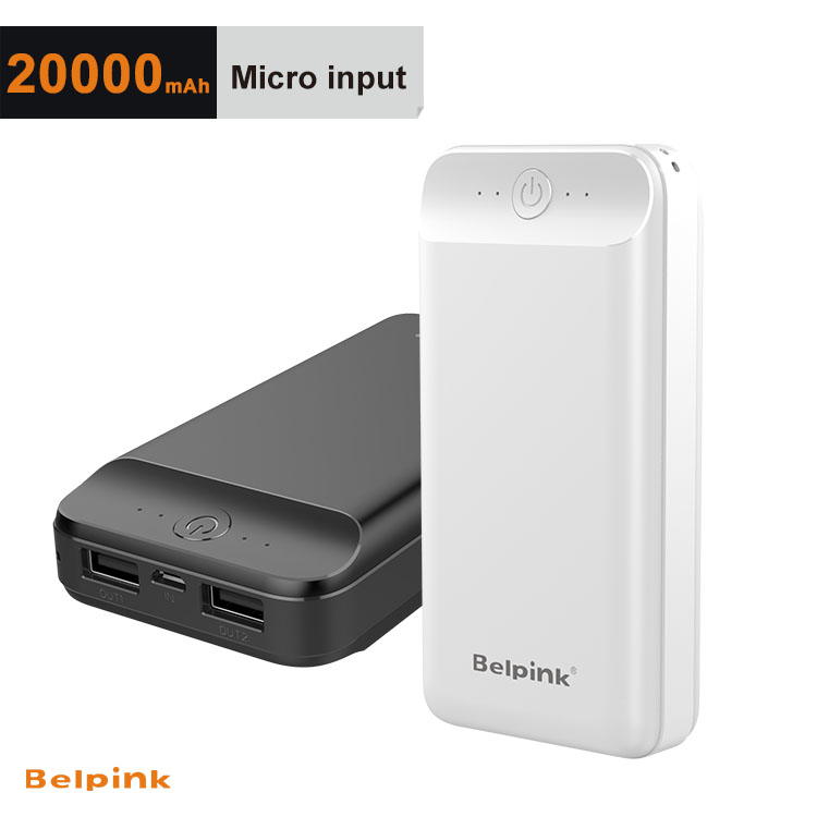 Kraftfull Powerbank, 2xUSB-uttag, 20.000mAh, vit