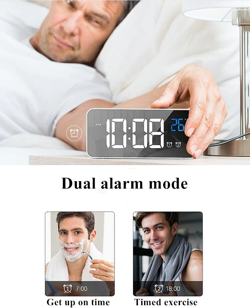 Digital väckarklocka med LED-display, svart