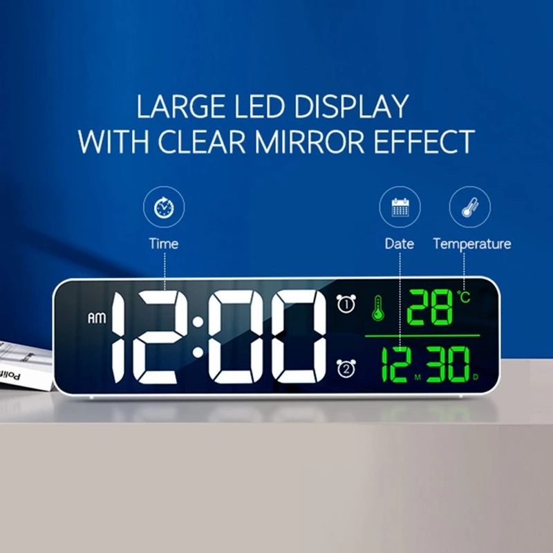 Digital väckarklocka med LED-display, svart