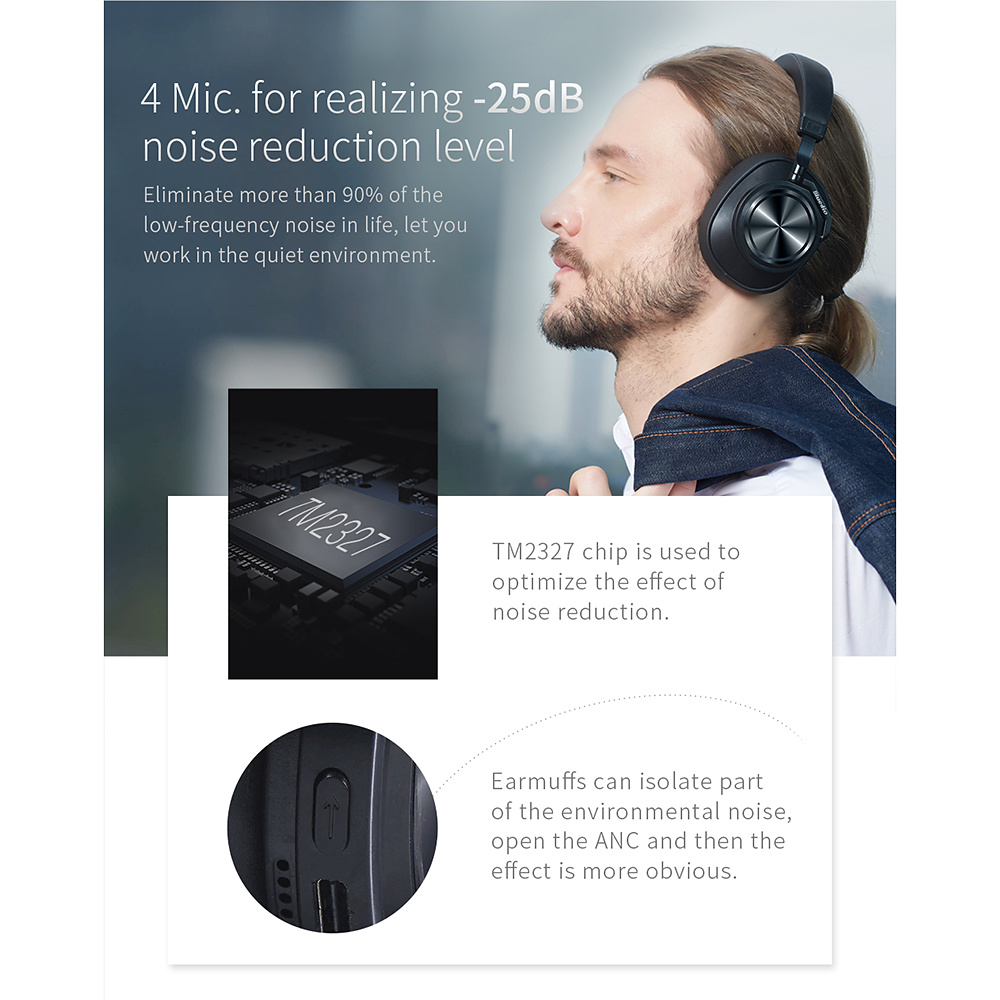 Bluedio T6, Bluetooth, On-Ear trådlösa hörlurar, svart