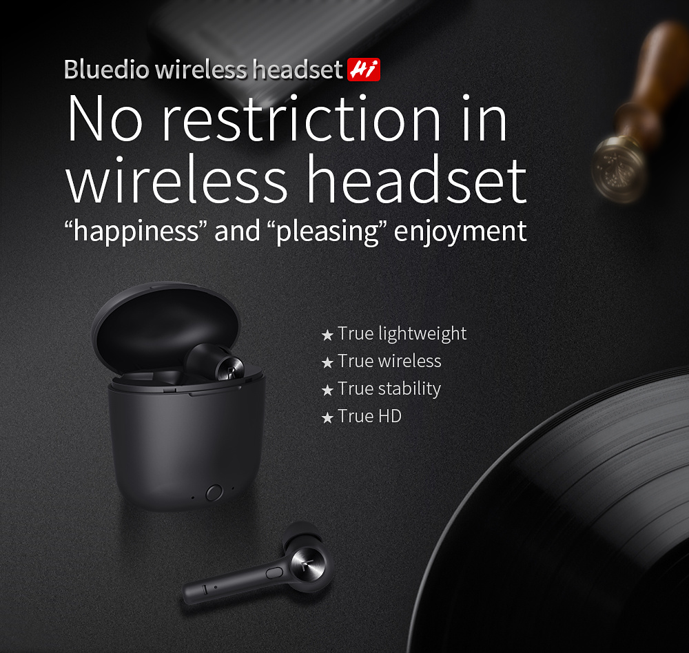 Bluedio Hi, trådlösa in-ear stereo hörlurar Bluetooth 5.0, svart