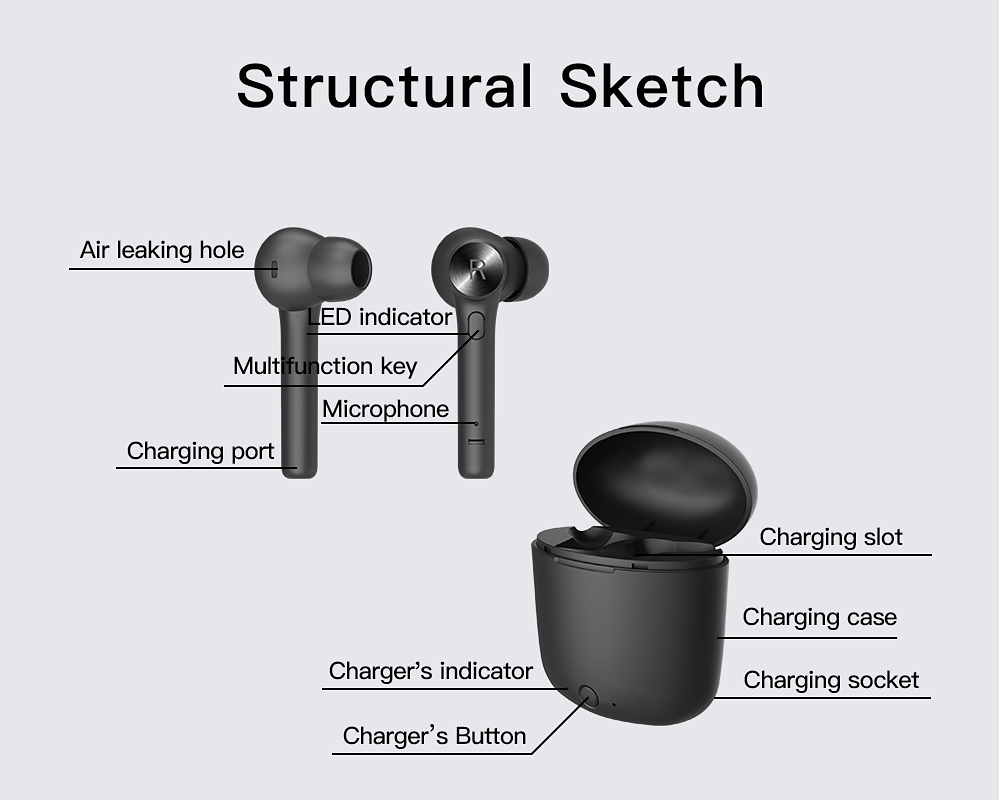 Bluedio Hi, trådlösa in-ear stereo hörlurar Bluetooth 5.0, svart