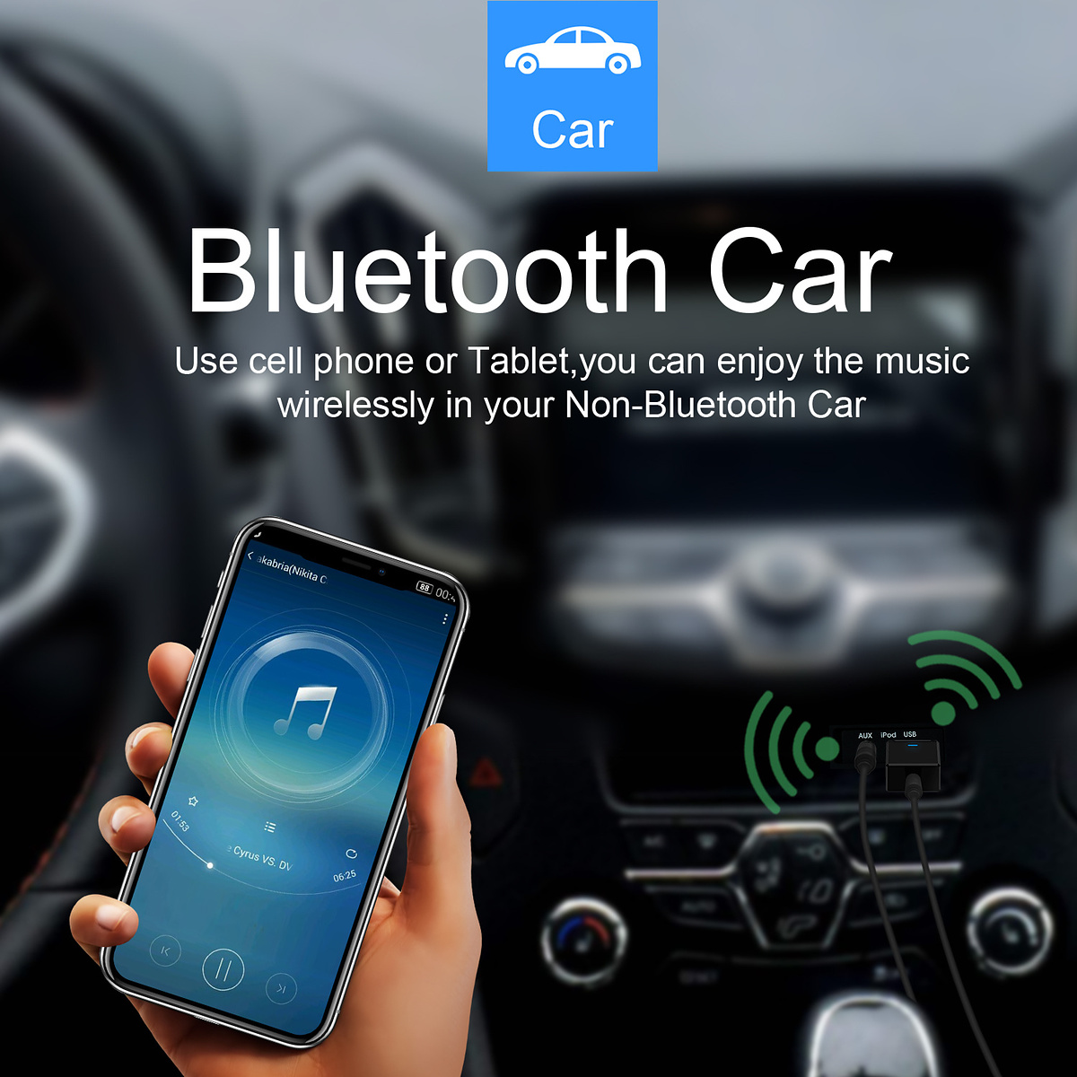 Bluetooth 5.0 Transmitter/Receiver adapter, AUX 3.5mm, svart