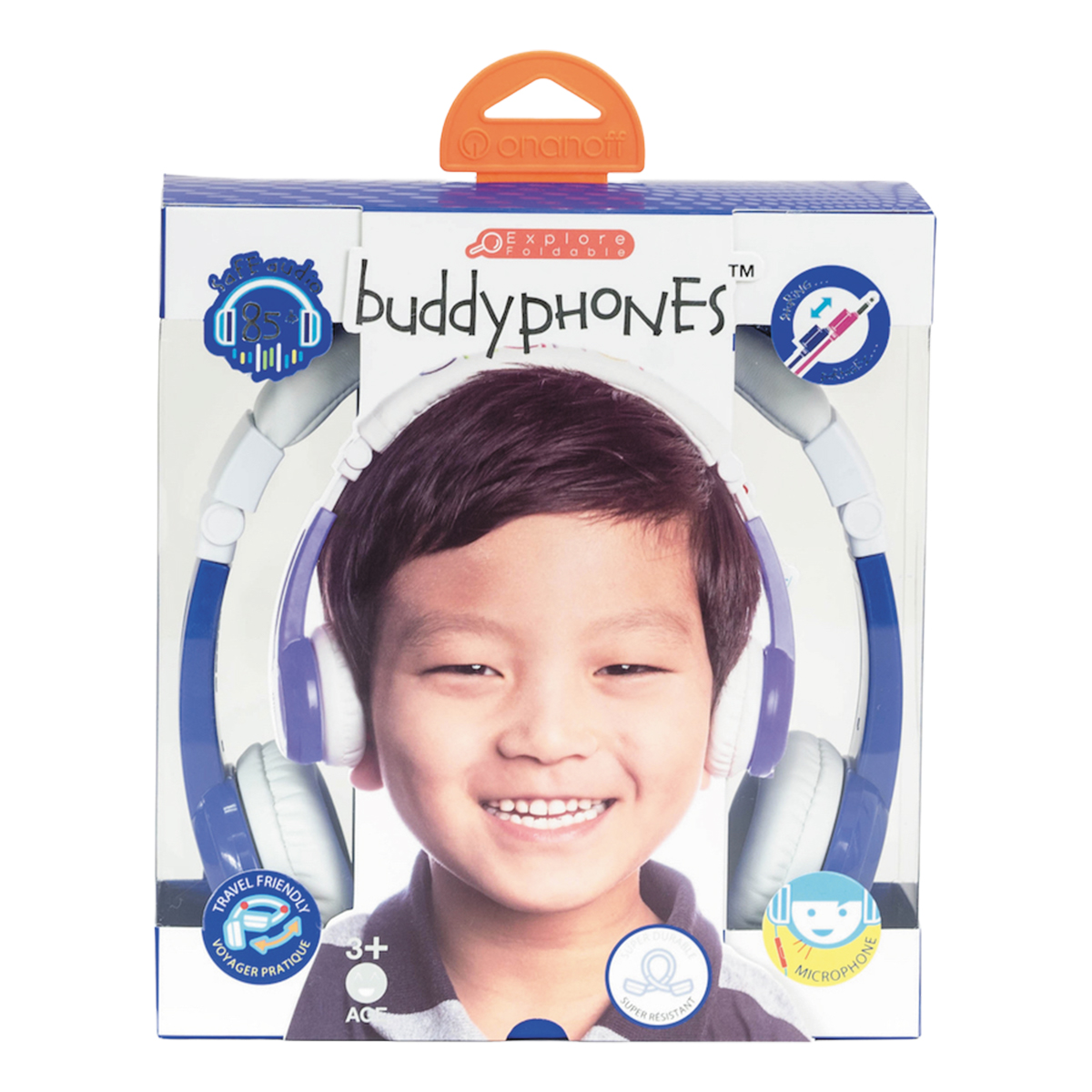 BuddyPhones Explore Foldable Kids Headphones m. mik, blå