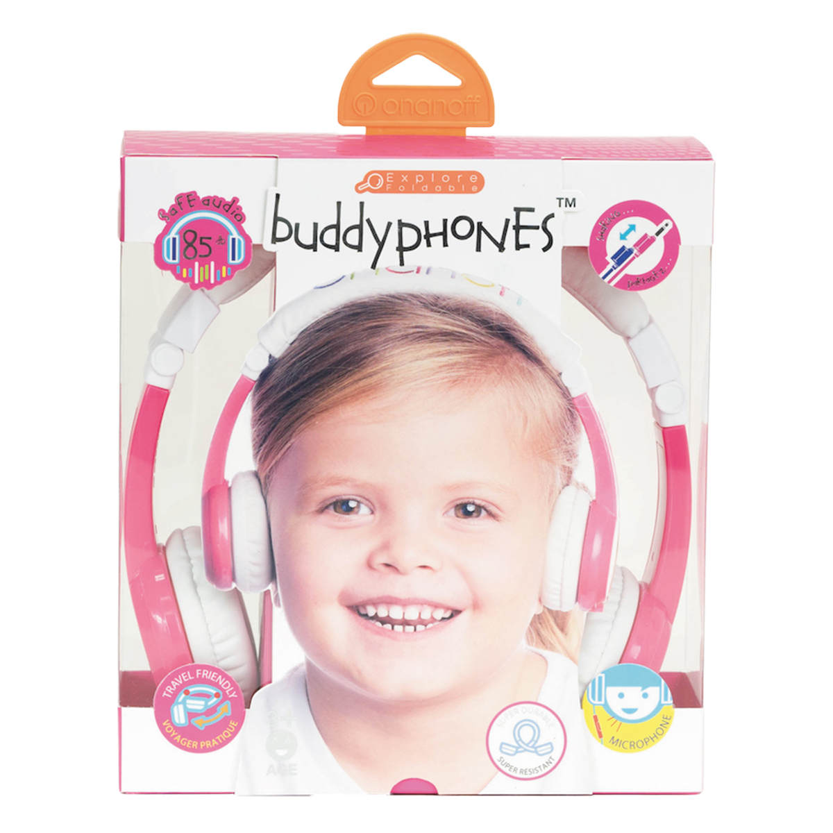 BuddyPhones Explore Foldable Kids Headphones m mik, rosa