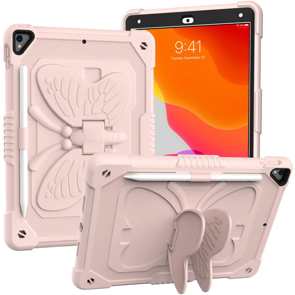 Fjäril barnfodral, iPad 10.2 / Pro 10.5 / Air 3, rosa