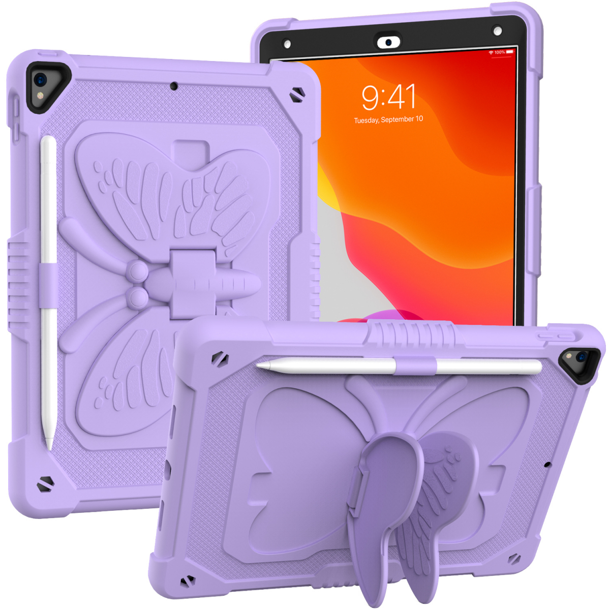 Fjäril barnfodral, iPad 10.2 / Pro 10.5 / Air 3, lila