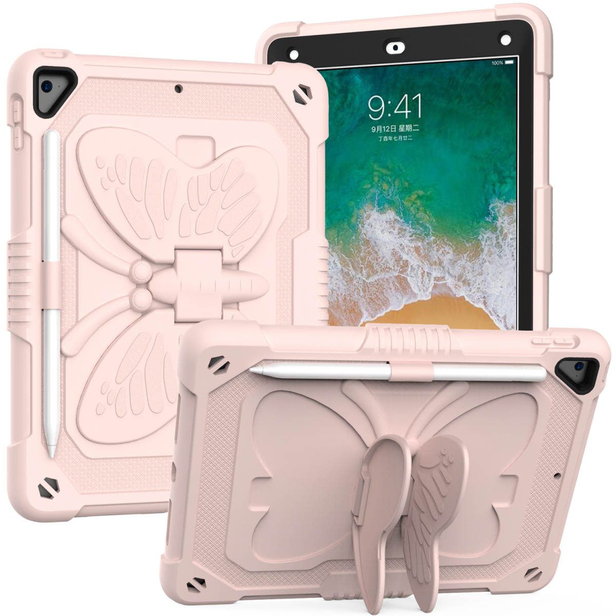 Barnfodral med ställ, iPad Air 2/Pro 9.7/9.7 (2017-2018), rosa